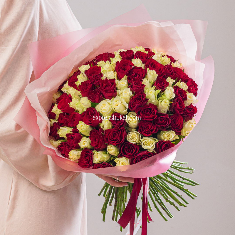 101 роза красные+белые